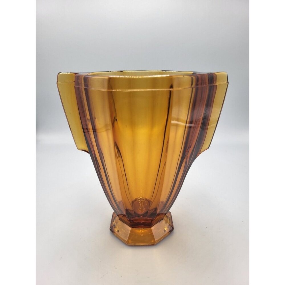 Antique 1930's Art Deco Czech Glass Amber Vase